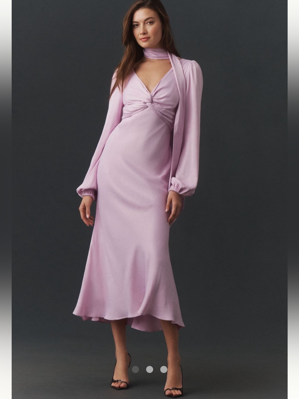 NWT Anthropologie x BHLDN Lilac Long Sleeve Midi Dress Scarf Size Medium